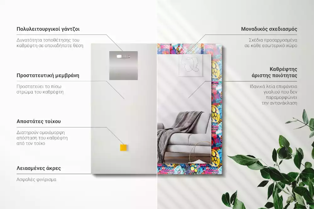 Négyszögletes díszes tükör Színes absztrakt minta