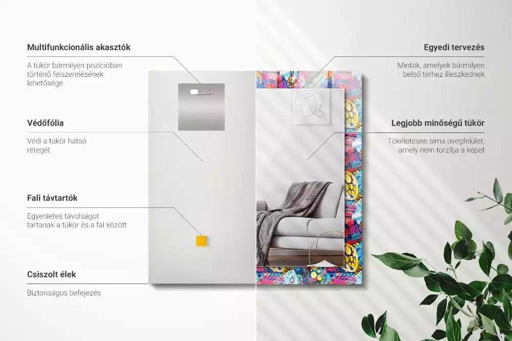 Négyszögletes díszes tükör Színes absztrakt minta