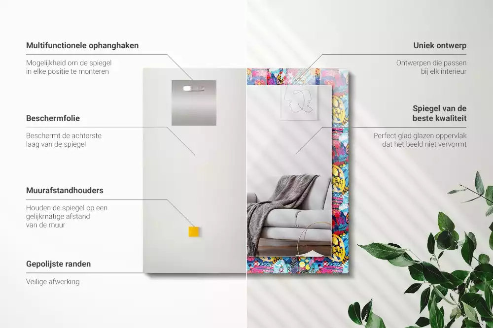 Négyszögletes díszes tükör Színes absztrakt minta