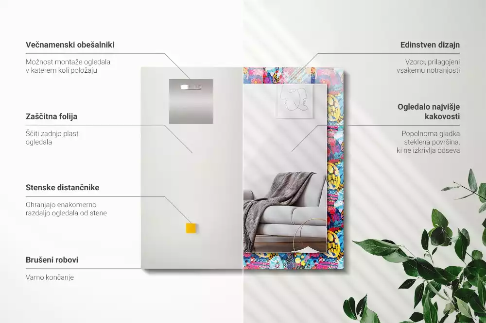 Négyszögletes díszes tükör Színes absztrakt minta