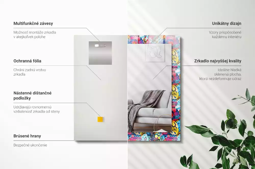 Négyszögletes díszes tükör Színes absztrakt minta