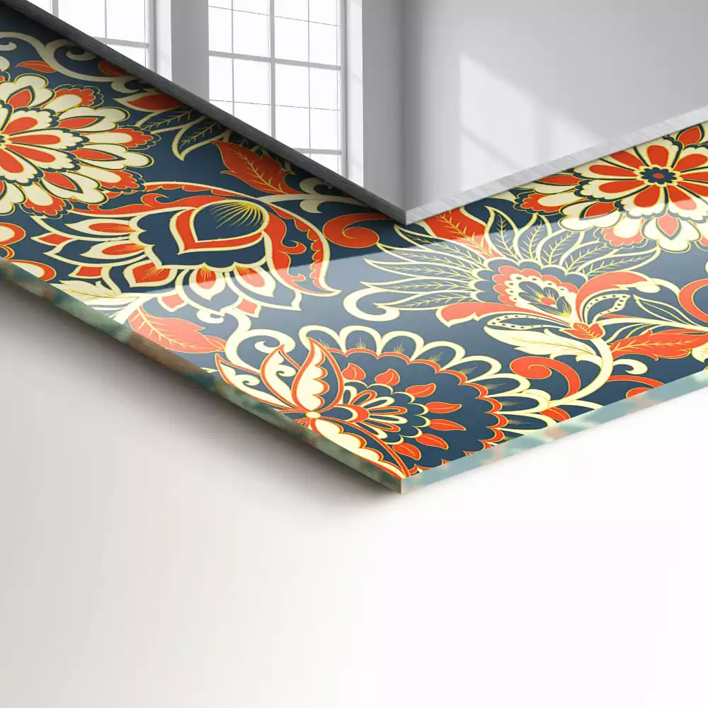 Négyszögletes díszes tükör Virágos tapéta minta