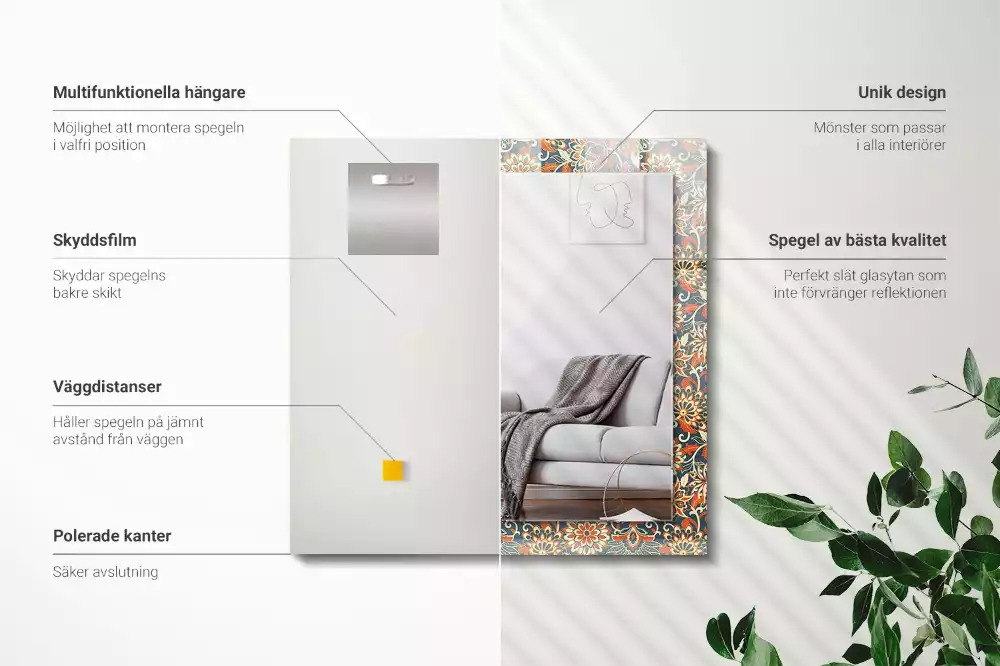 Négyszögletes díszes tükör Virágos tapéta minta