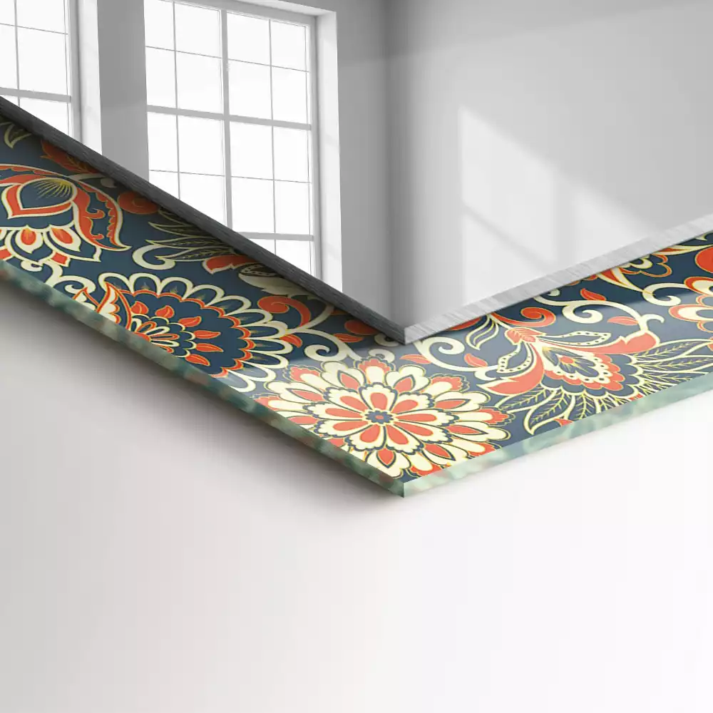 Négyszögletes díszes tükör Virágos tapéta minta