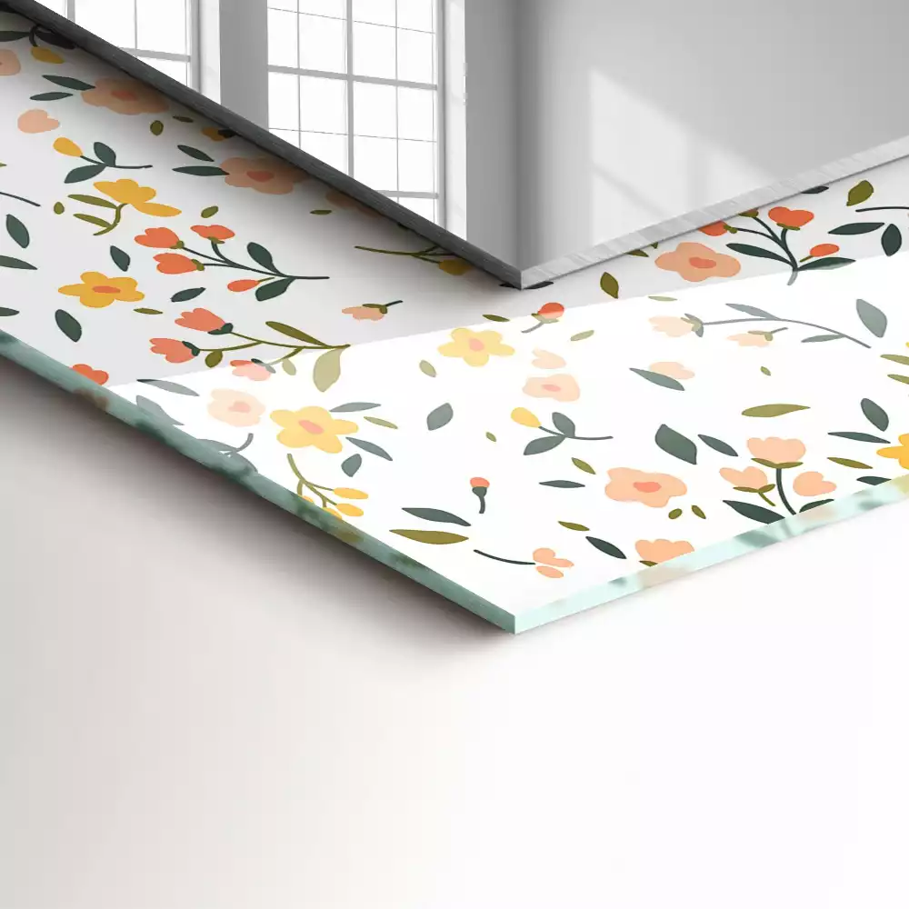 Négyszögletes díszes tükör Virágos szövetmintás