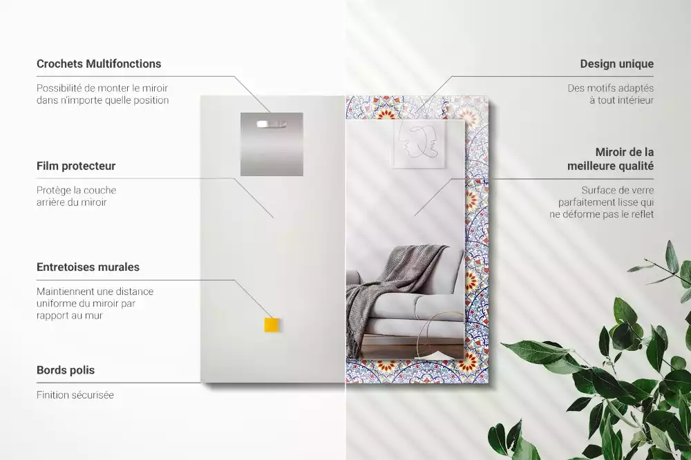 Négyszögletes díszes tükör Mandalák