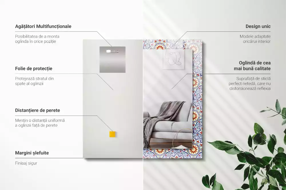 Négyszögletes díszes tükör Mandalák