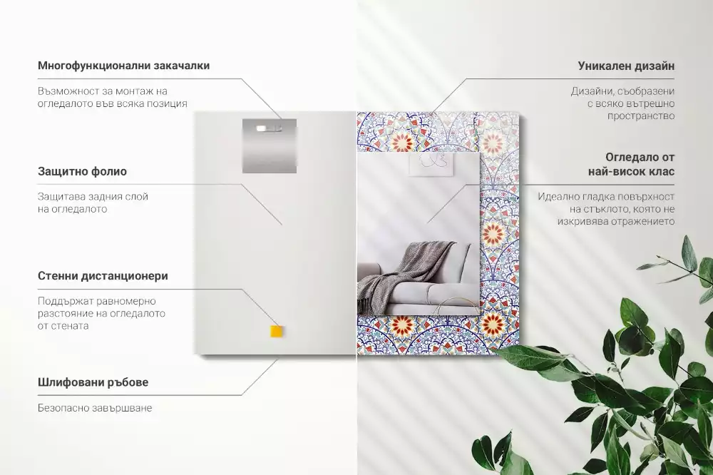 Négyszögletes díszes tükör Mandalák