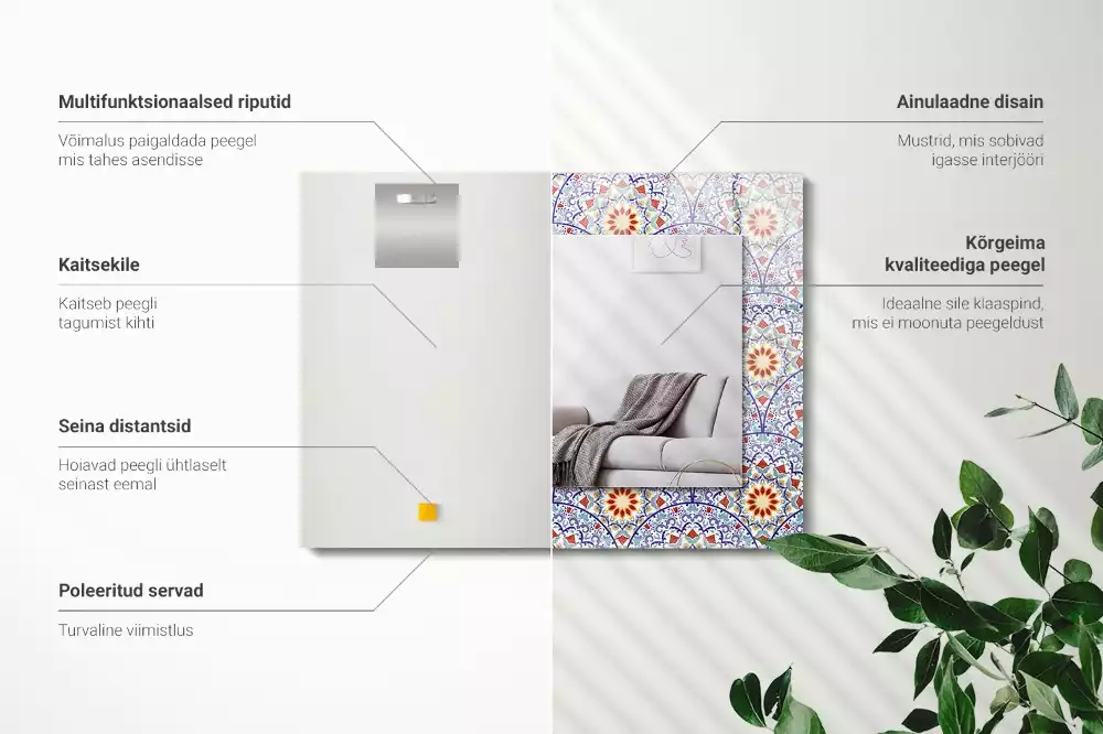 Négyszögletes díszes tükör Mandalák