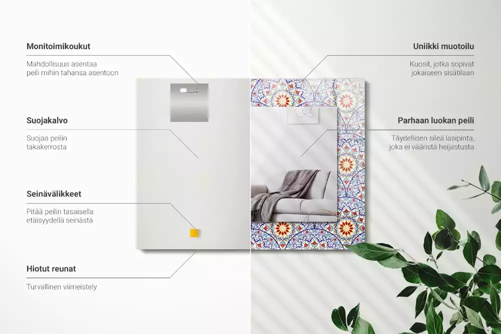 Négyszögletes díszes tükör Mandalák