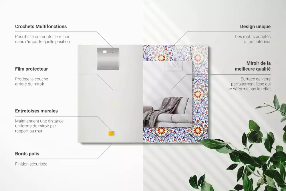 Négyszögletes díszes tükör Mandalák