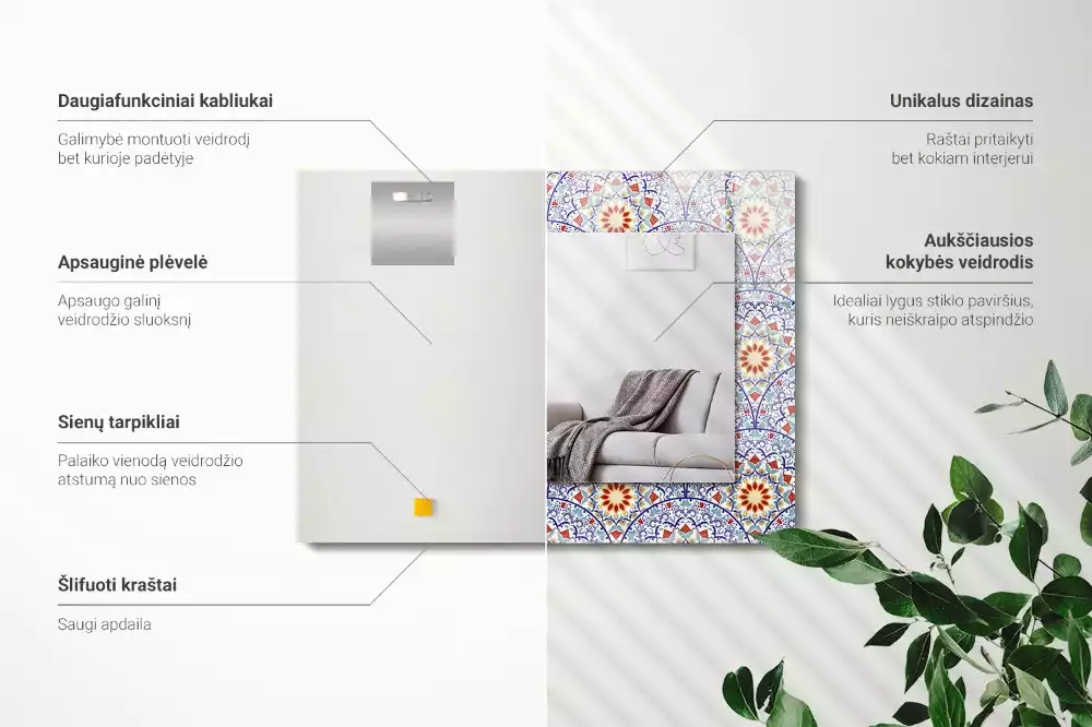 Négyszögletes díszes tükör Mandalák