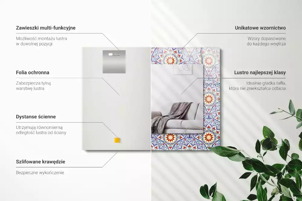 Négyszögletes díszes tükör Mandalák