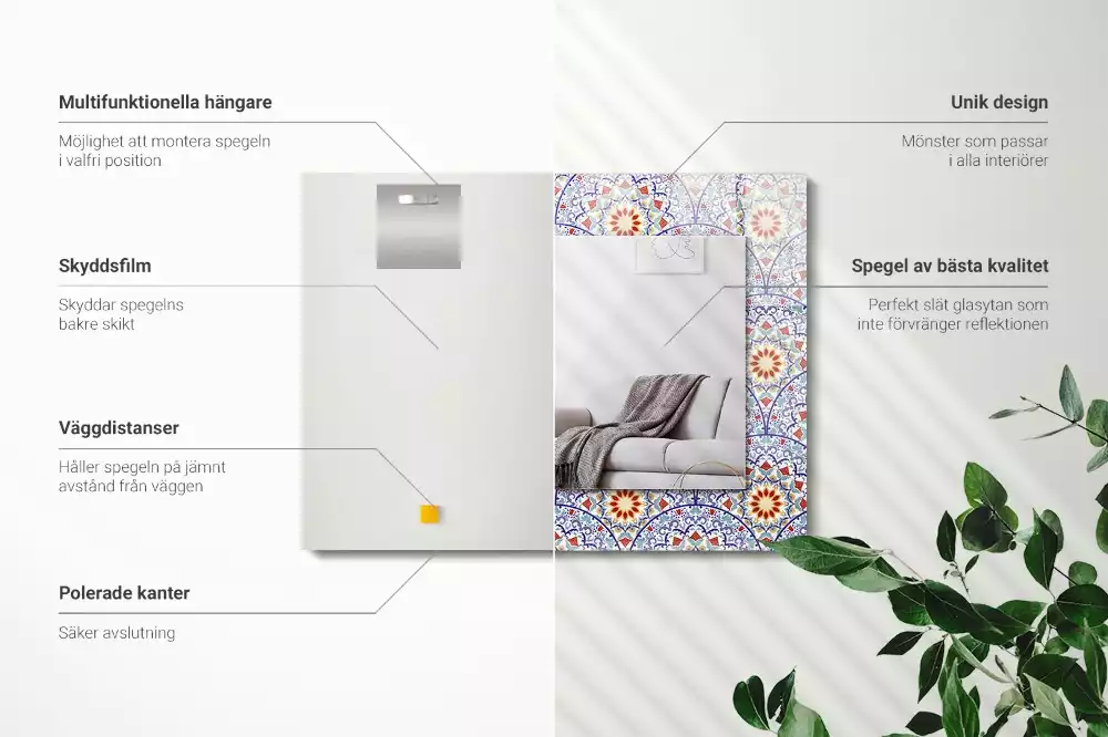 Négyszögletes díszes tükör Mandalák