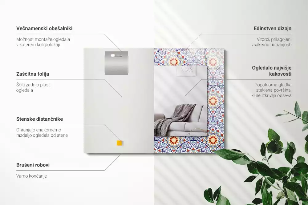 Négyszögletes díszes tükör Mandalák