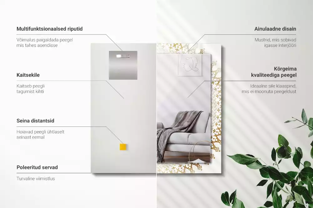 Négyszögletes díszes tükör mandala minta