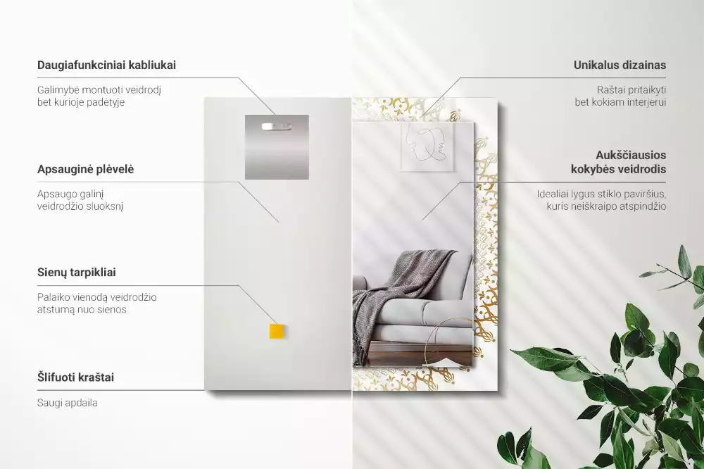 Négyszögletes díszes tükör mandala minta