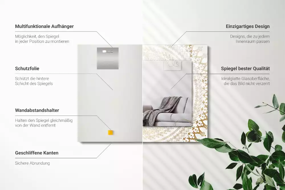 Négyszögletes díszes tükör mandala minta