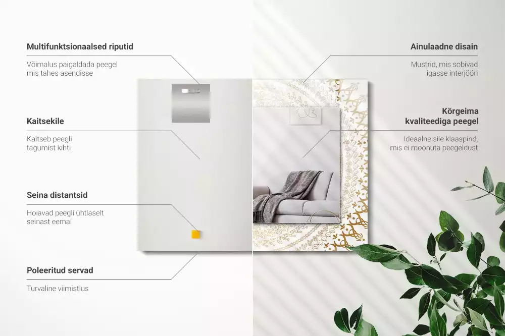 Négyszögletes díszes tükör mandala minta