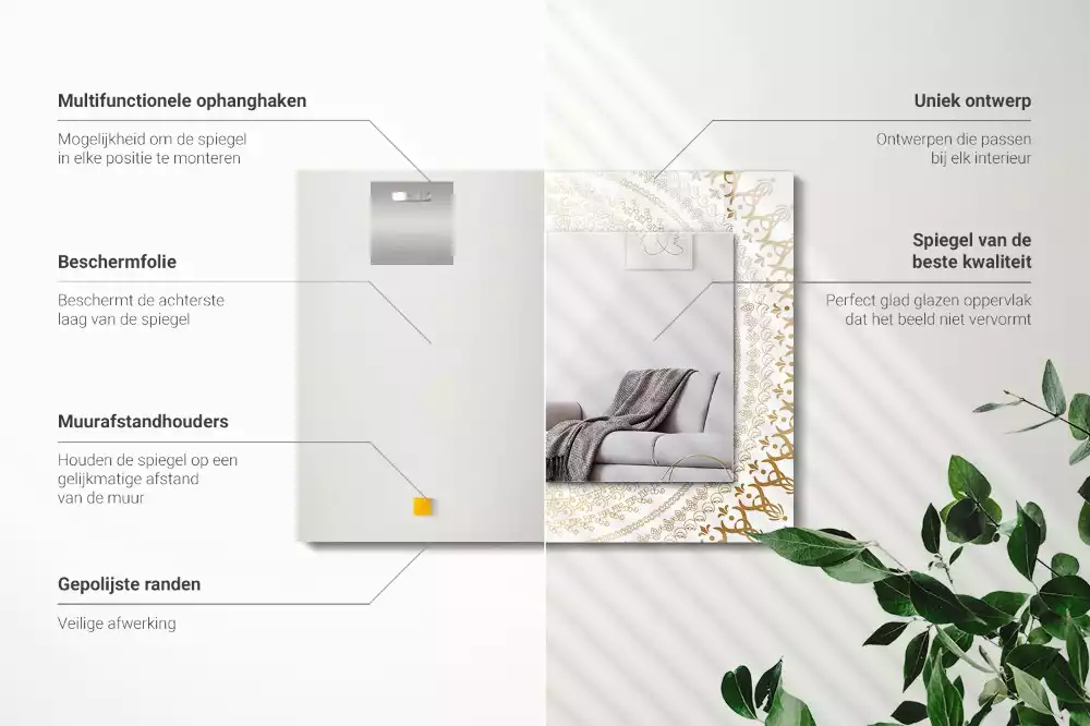 Négyszögletes díszes tükör mandala minta