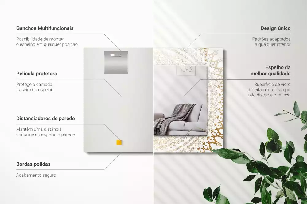 Négyszögletes díszes tükör mandala minta