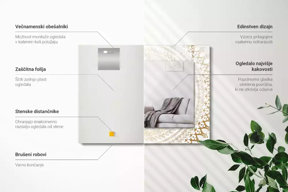 Négyszögletes díszes tükör mandala minta