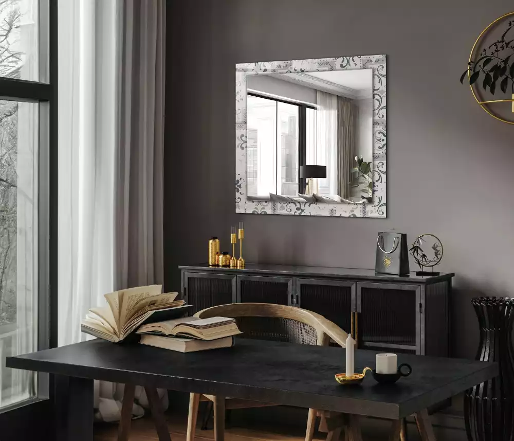 Négyszögletes díszes tükör Csempe mintás díszek