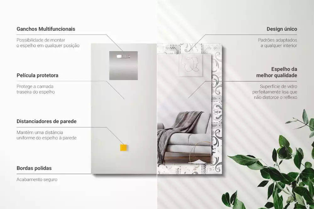 Négyszögletes díszes tükör Csempe mintás díszek