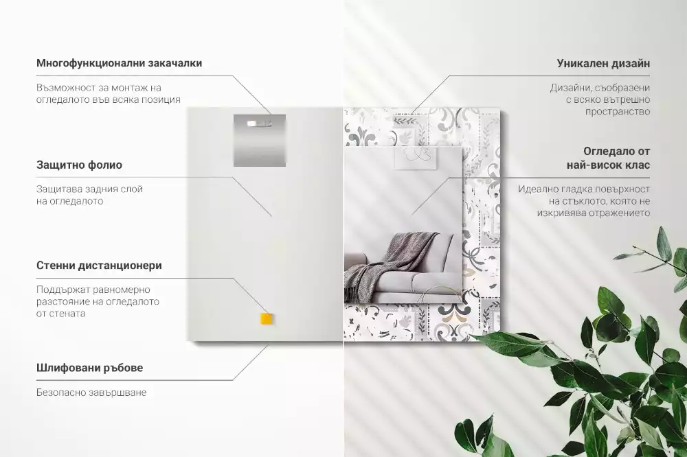 Négyszögletes díszes tükör Csempe mintás díszek