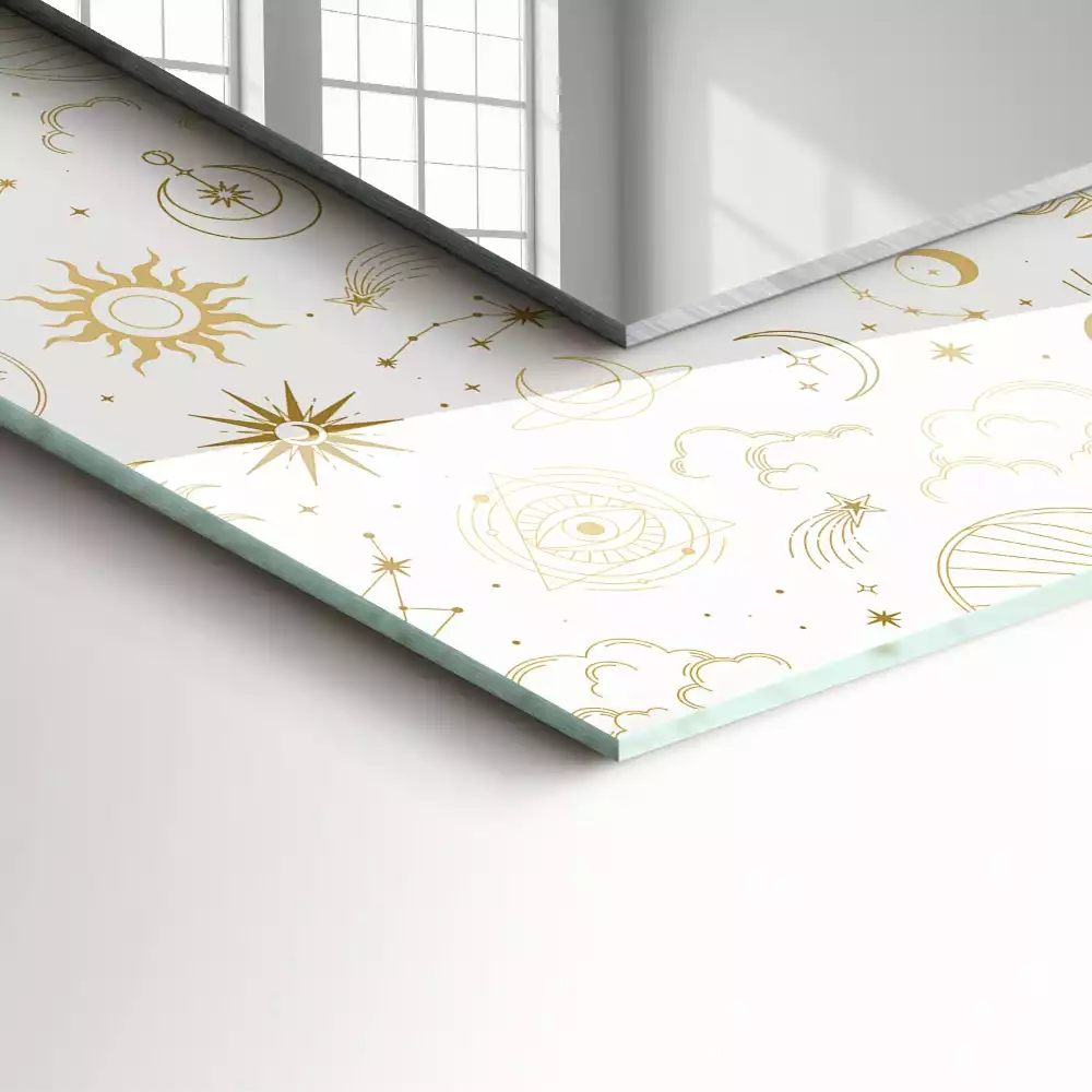 Négyszögletes díszes tükör Nap Hold csillagok