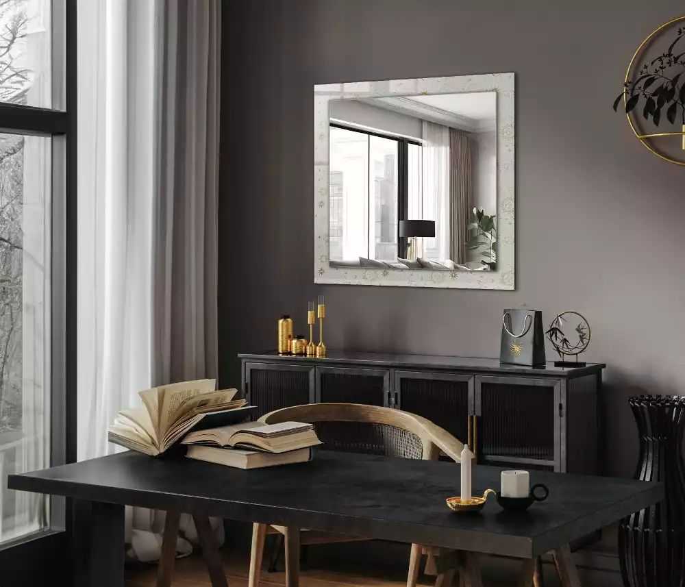 Négyszögletes díszes tükör Nap Hold csillagok