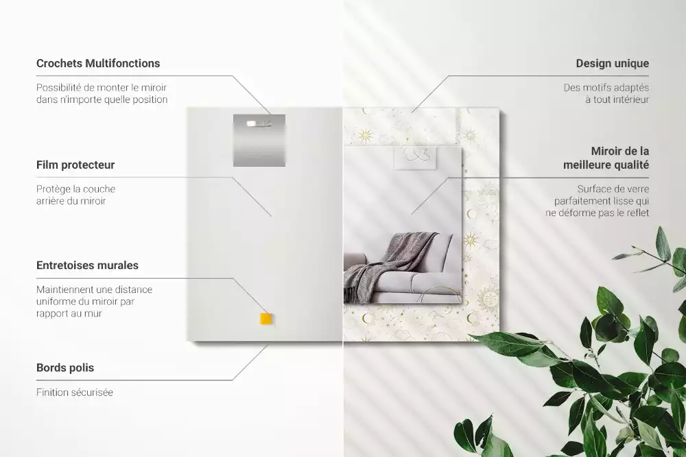 Négyszögletes díszes tükör Nap Hold csillagok