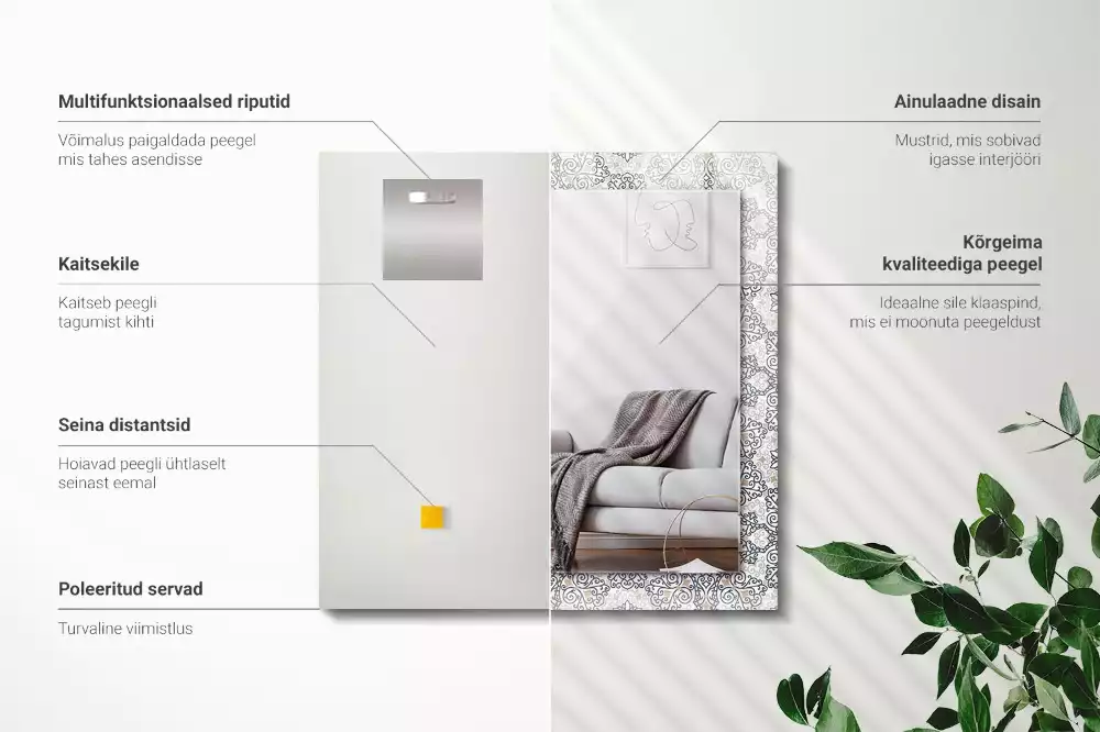 Négyszögletes díszes tükör Dísz minta