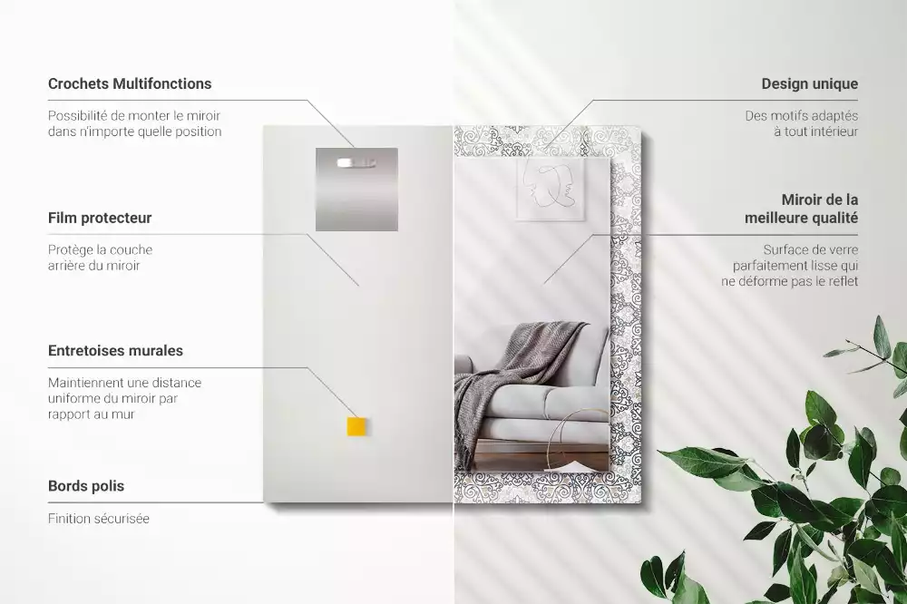 Négyszögletes díszes tükör Dísz minta