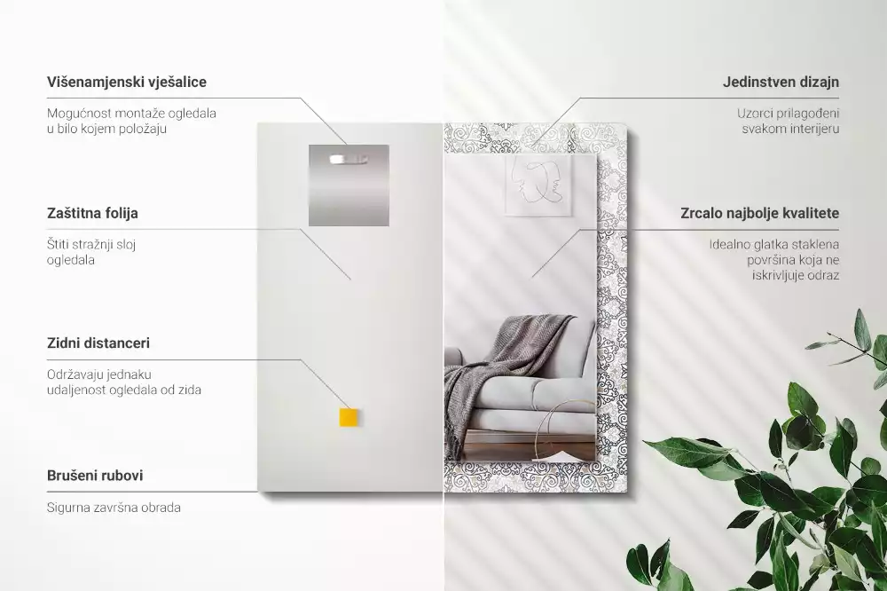 Négyszögletes díszes tükör Dísz minta