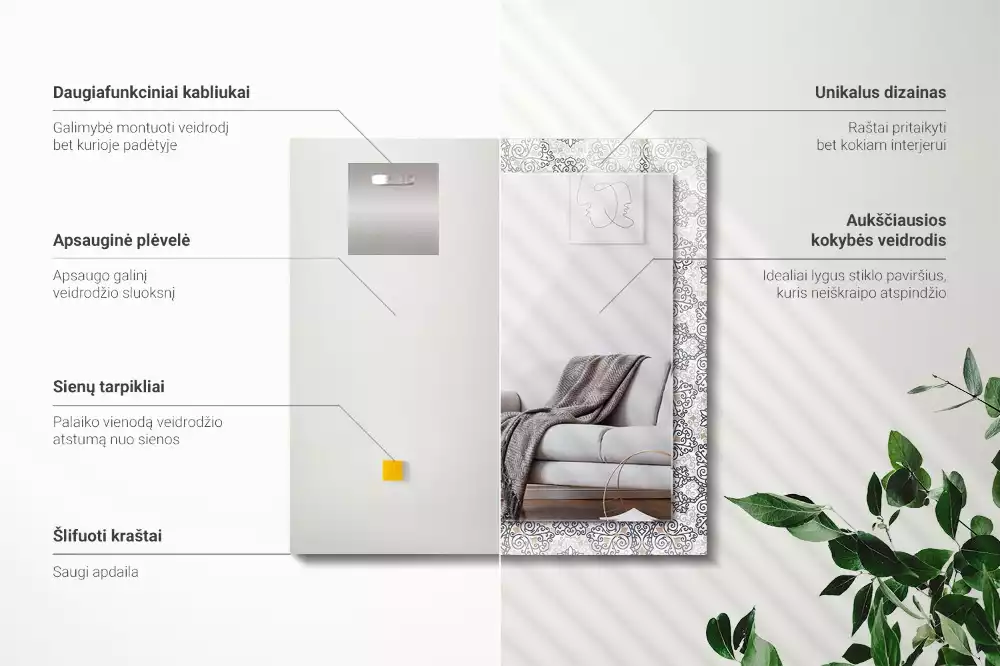 Négyszögletes díszes tükör Dísz minta