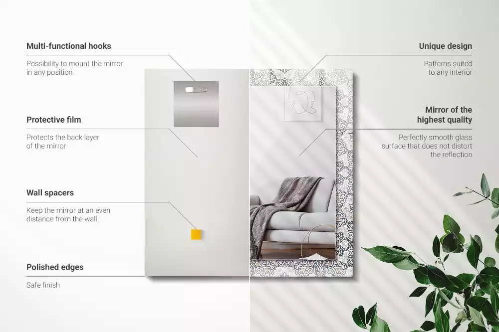 Négyszögletes díszes tükör Dísz minta