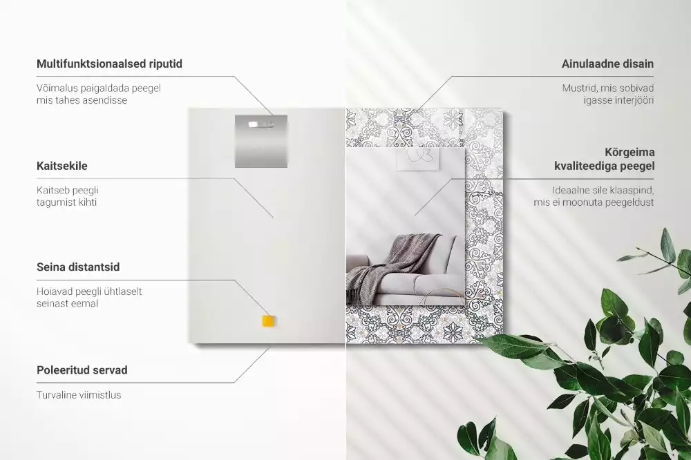 Négyszögletes díszes tükör Dísz minta