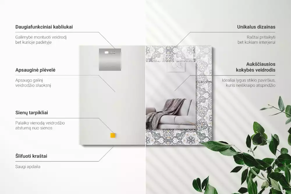 Négyszögletes díszes tükör Dísz minta