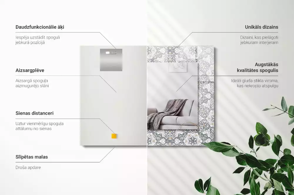 Négyszögletes díszes tükör Dísz minta