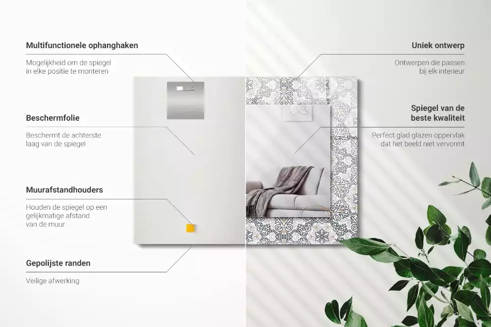 Négyszögletes díszes tükör Dísz minta