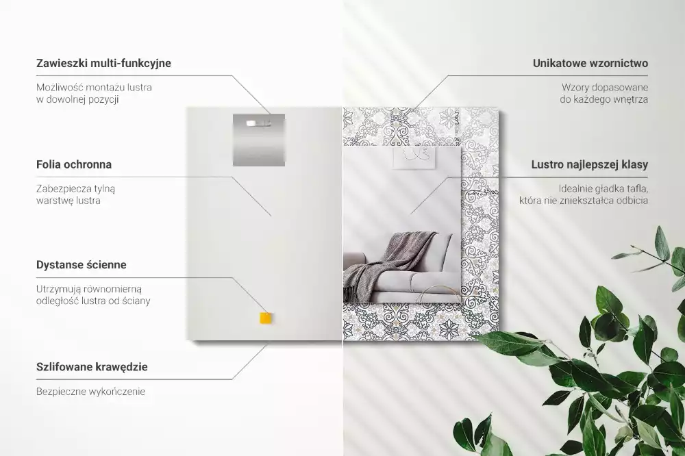 Négyszögletes díszes tükör Dísz minta