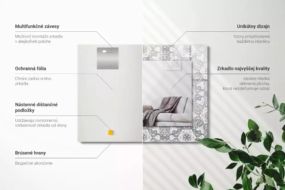 Négyszögletes díszes tükör Dísz minta