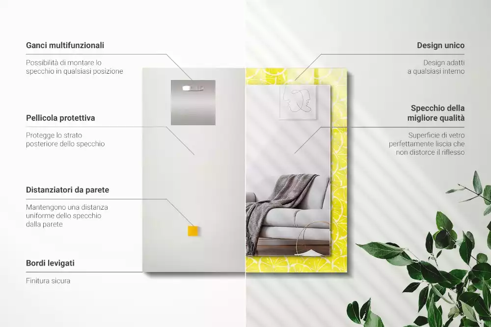 Négyszögletes díszes tükör Citrom szelet minta