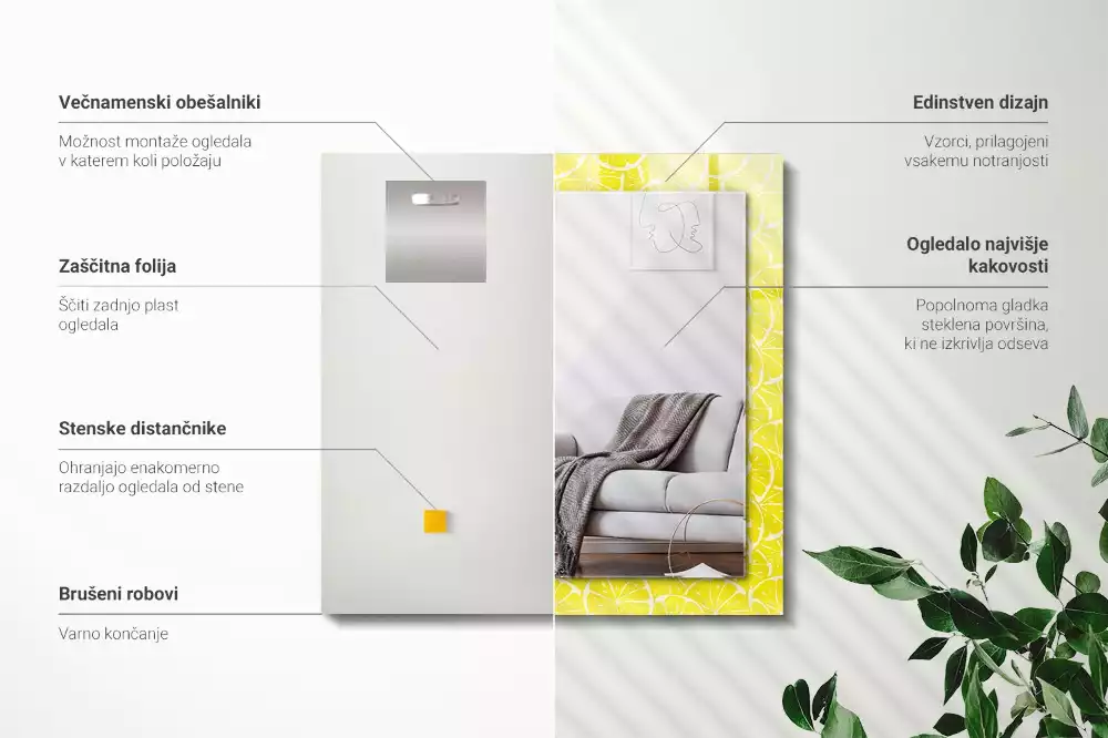 Négyszögletes díszes tükör Citrom szelet minta