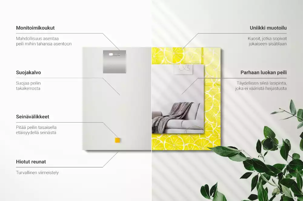 Négyszögletes díszes tükör Citrom szelet minta