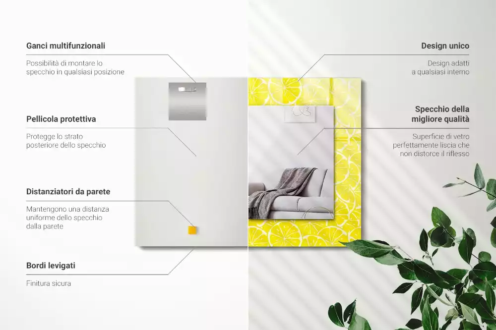 Négyszögletes díszes tükör Citrom szelet minta