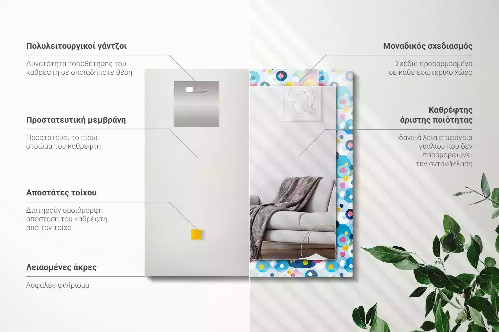 Négyszögletes díszes tükör Színes absztrakt minták