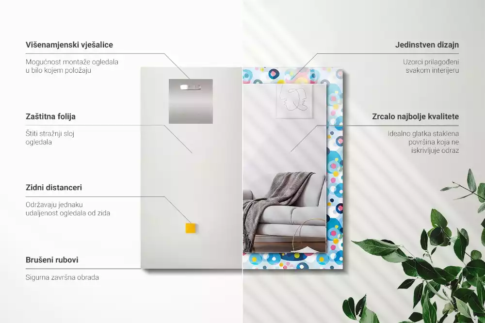 Négyszögletes díszes tükör Színes absztrakt minták