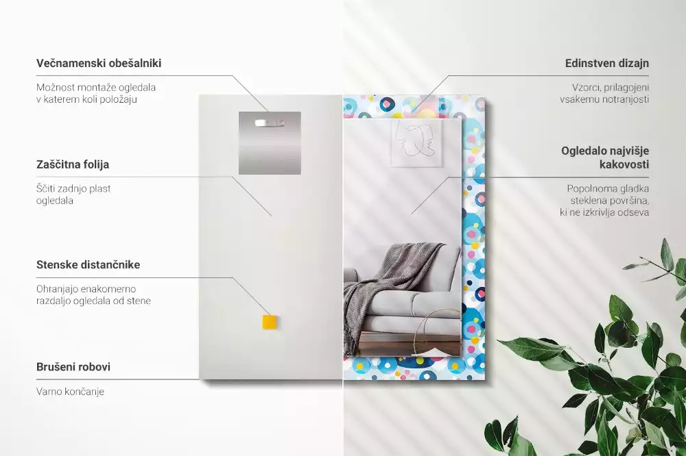 Négyszögletes díszes tükör Színes absztrakt minták